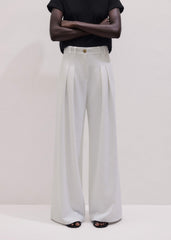 Ivory Double Pleat Wide-Leg Pant