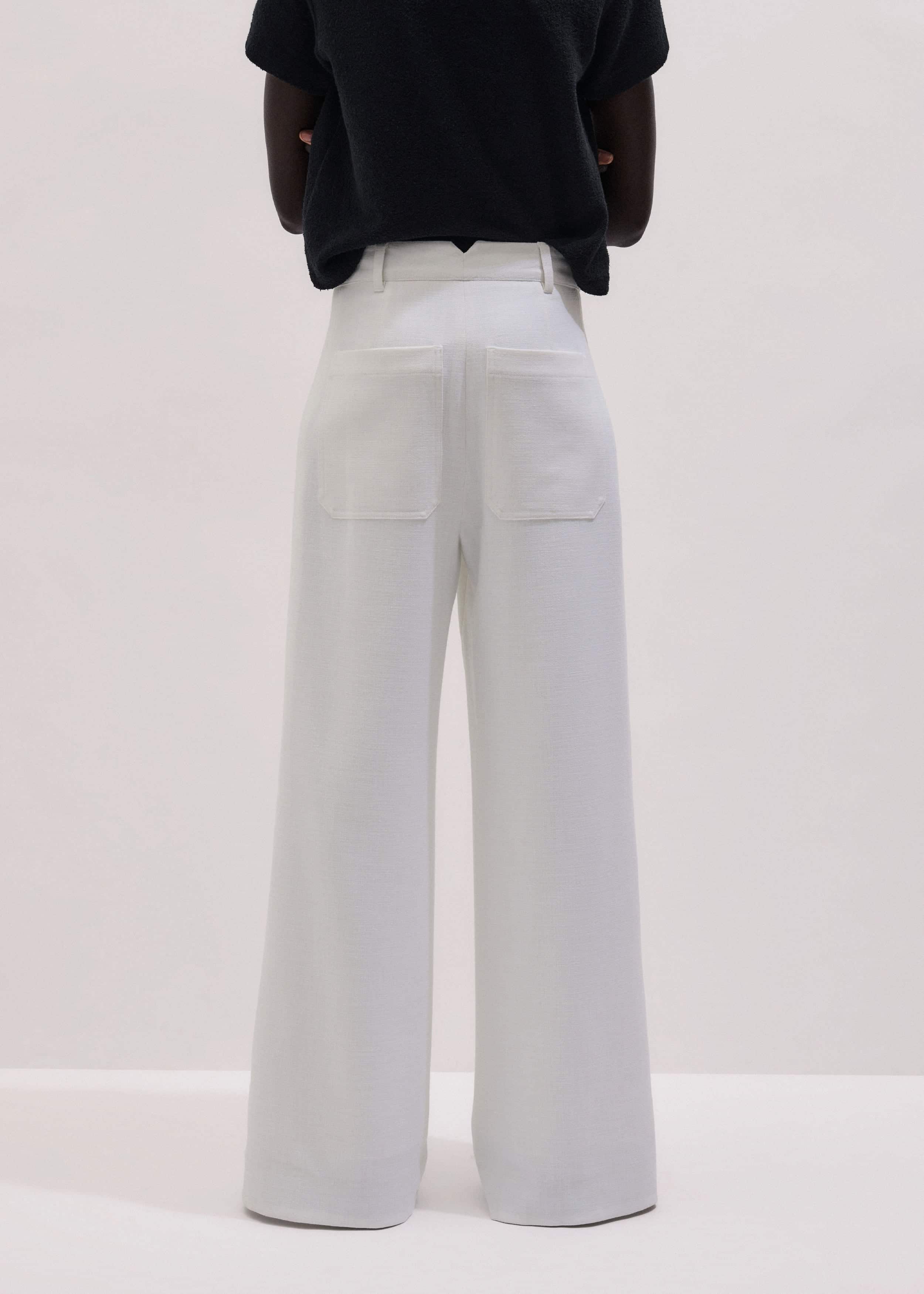 Ivory Double Pleat Wide-Leg Pant
