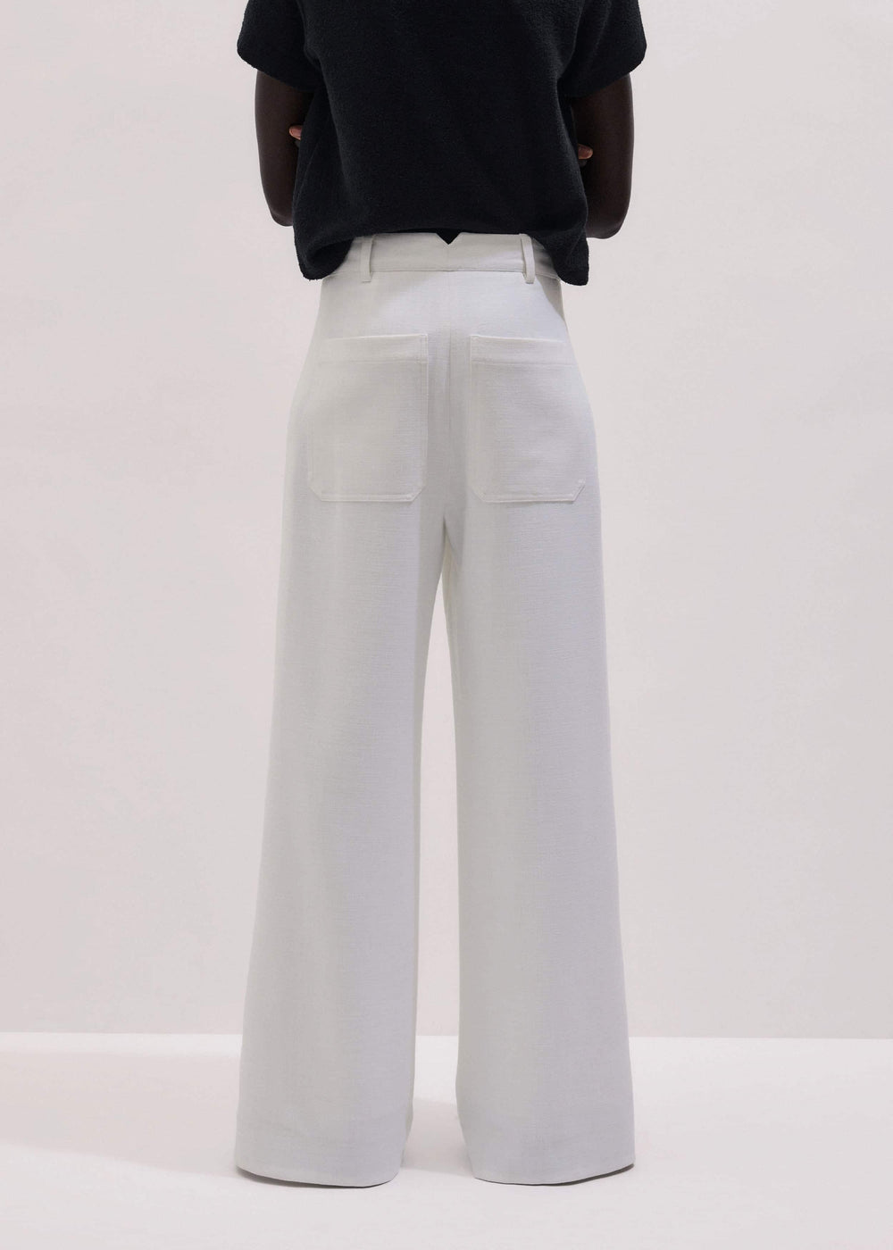Ivory Double Pleat Wide-Leg Pant