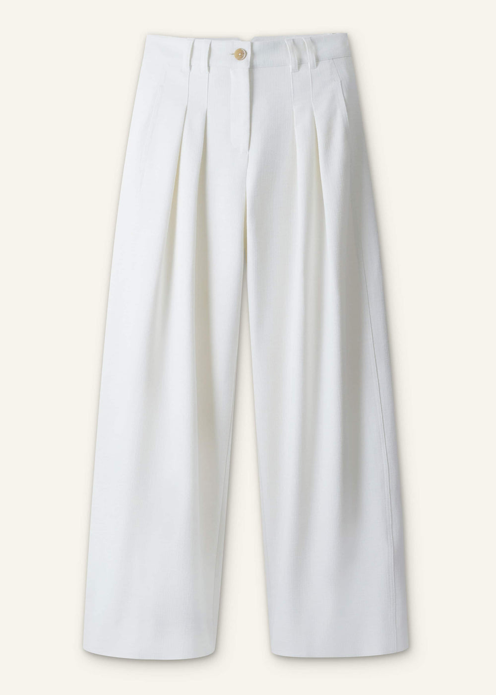 Ivory Double Pleat Wide-Leg Pant
