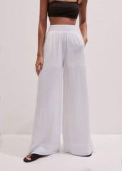 White Cheesecloth Wide-Leg Pant