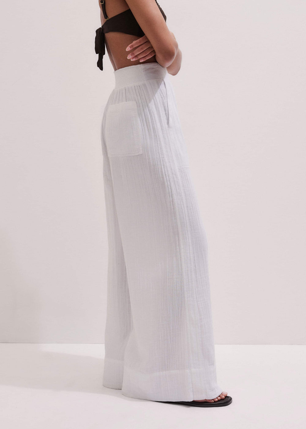 White Cheesecloth Wide-Leg Pant