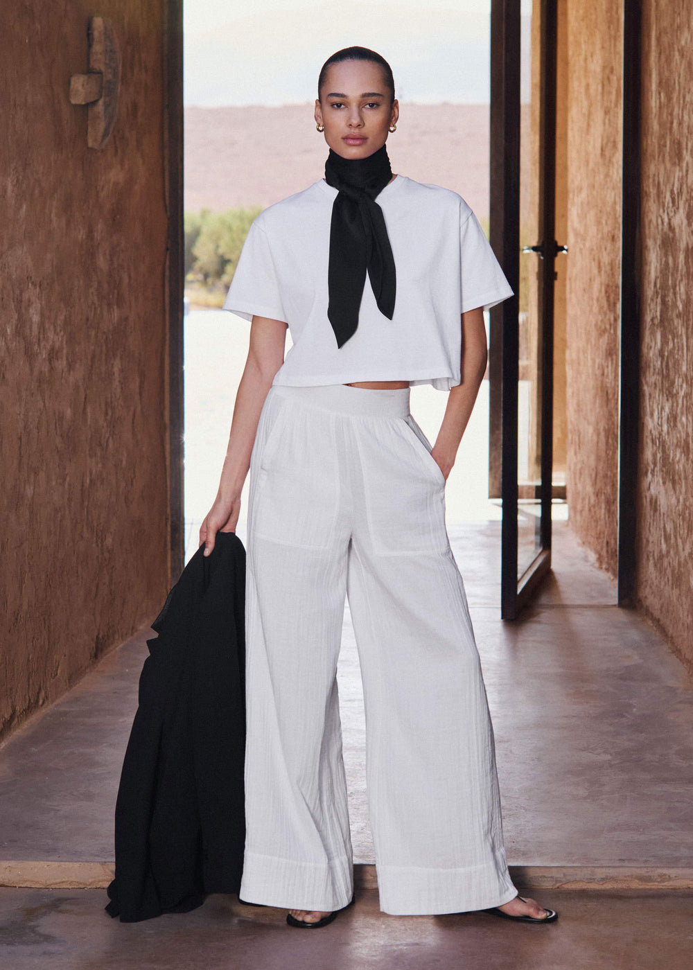 White Cheesecloth Wide-Leg Pant