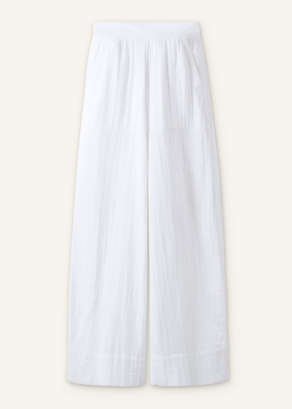 White Cheesecloth Wide-Leg Pant