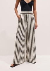 Cream Linen-Blend Spring Stripe Wide-Leg Pant