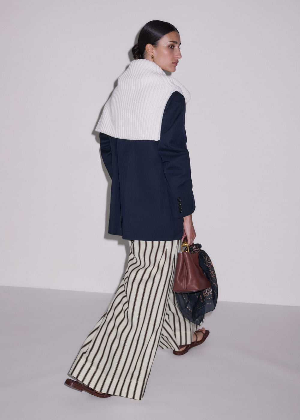 Cream Linen-Blend Spring Stripe Wide-Leg Pant