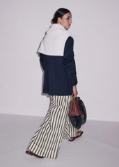 Cream Linen-Blend Spring Stripe Wide-Leg Pant