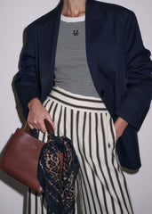 Cream Linen-Blend Spring Stripe Wide-Leg Pant
