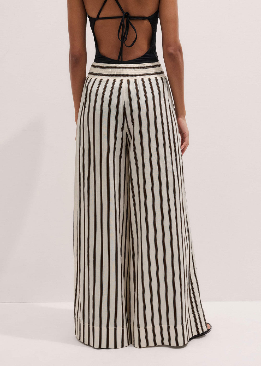 Cream Linen-Blend Spring Stripe Wide-Leg Pant