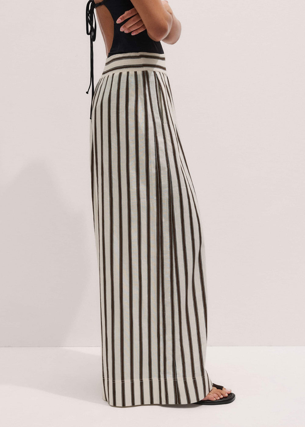 Cream Linen-Blend Spring Stripe Wide-Leg Pant