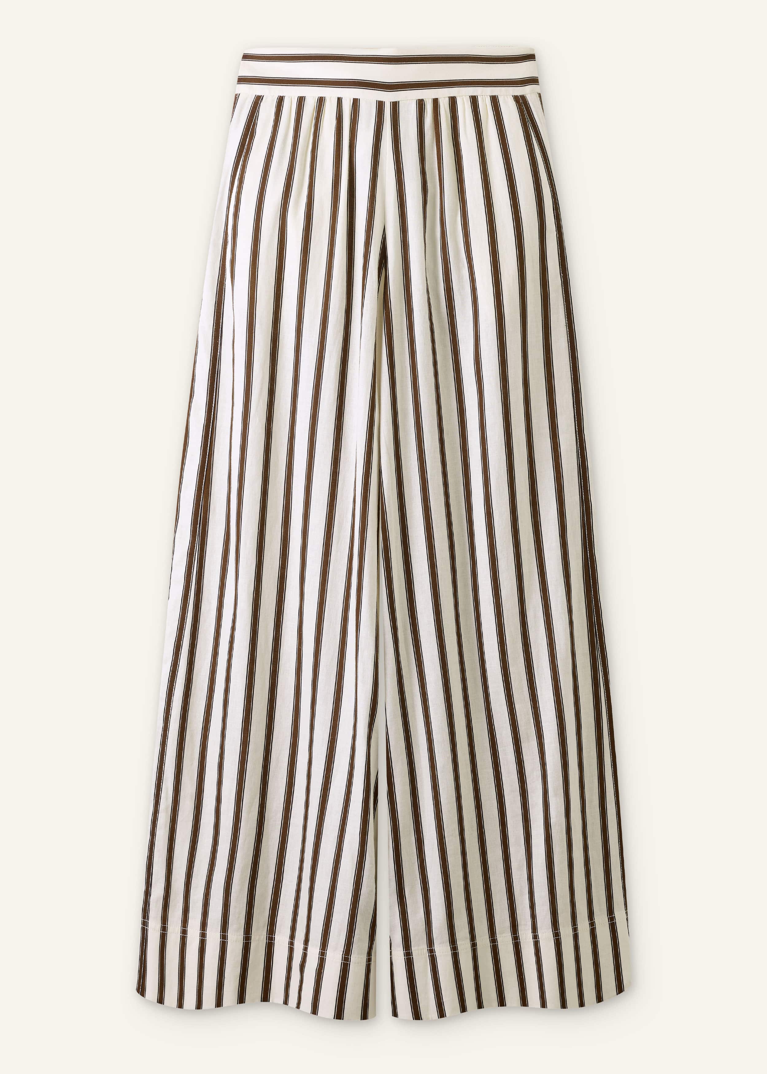 Cream Linen-Blend Spring Stripe Wide-Leg Pant