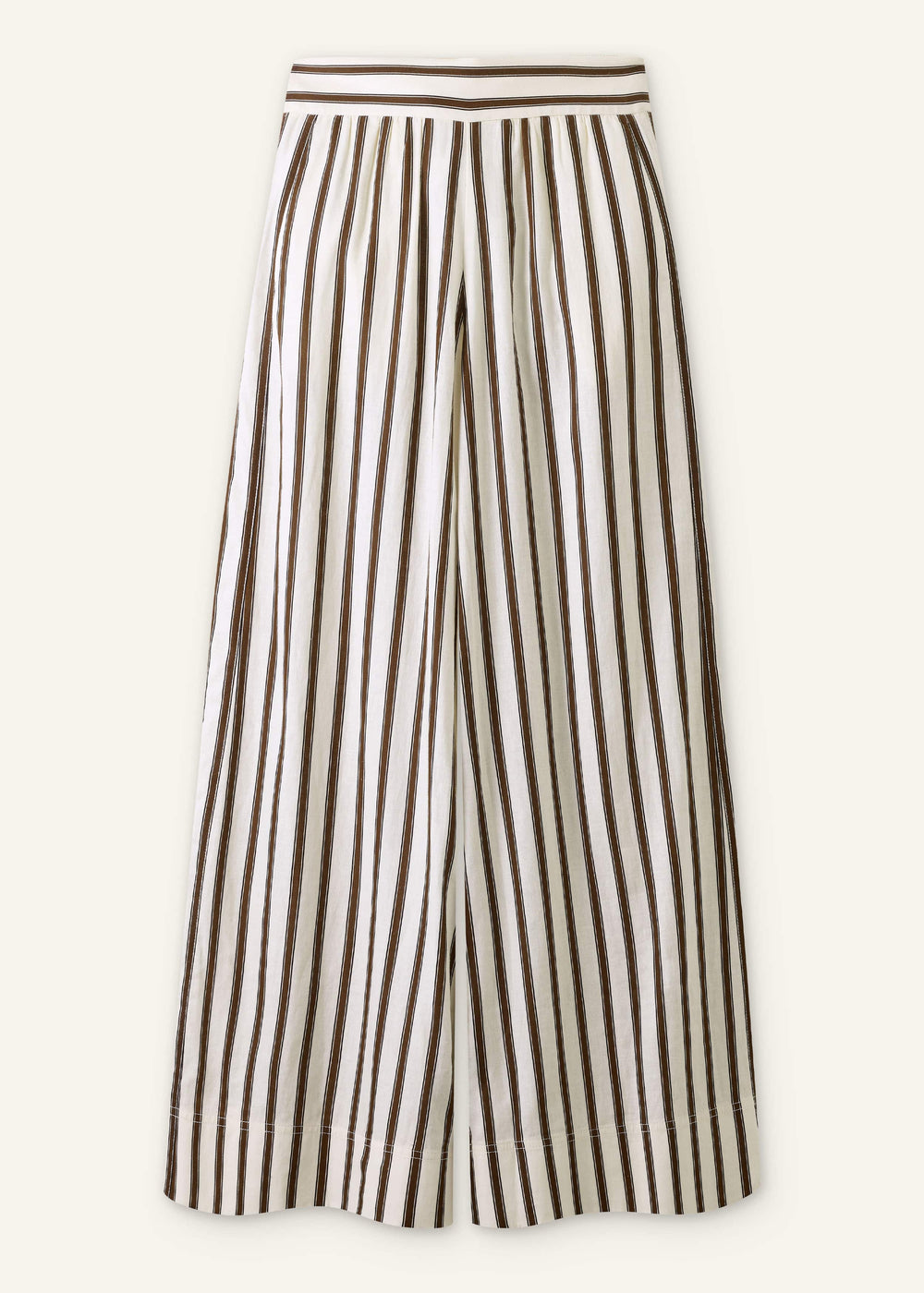Cream Linen-Blend Spring Stripe Wide-Leg Pant