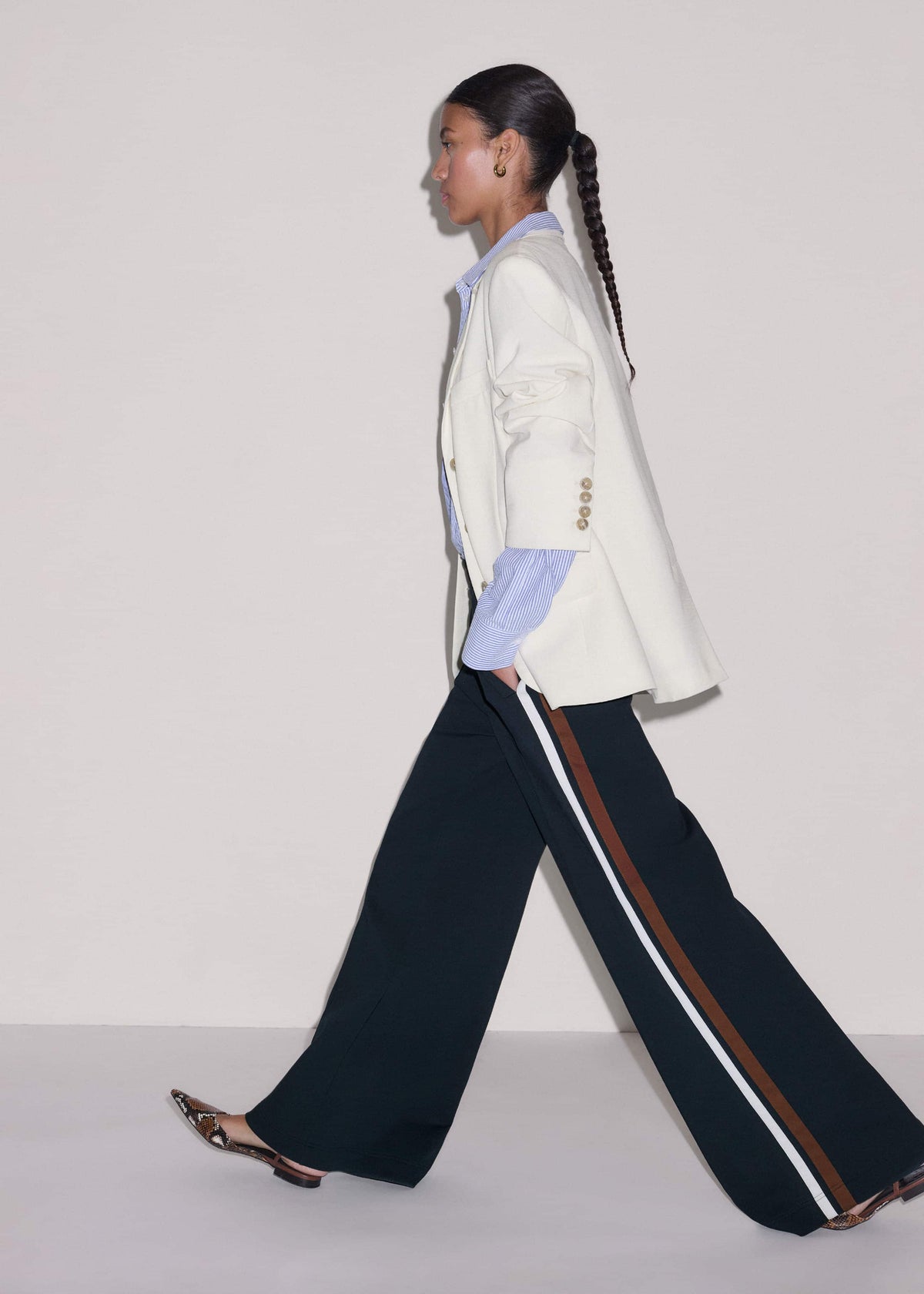 Navy Side Stripe Stretch Jersey Icon Track Pant