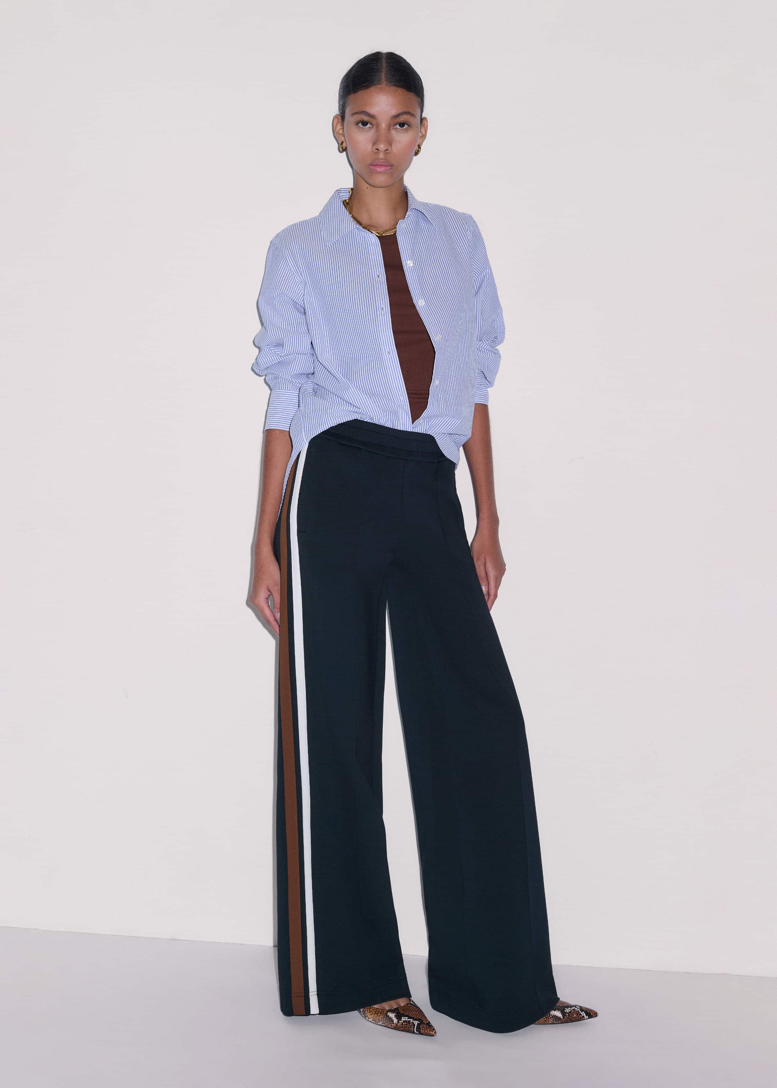 Navy Side Stripe Stretch Jersey Icon Track Pant