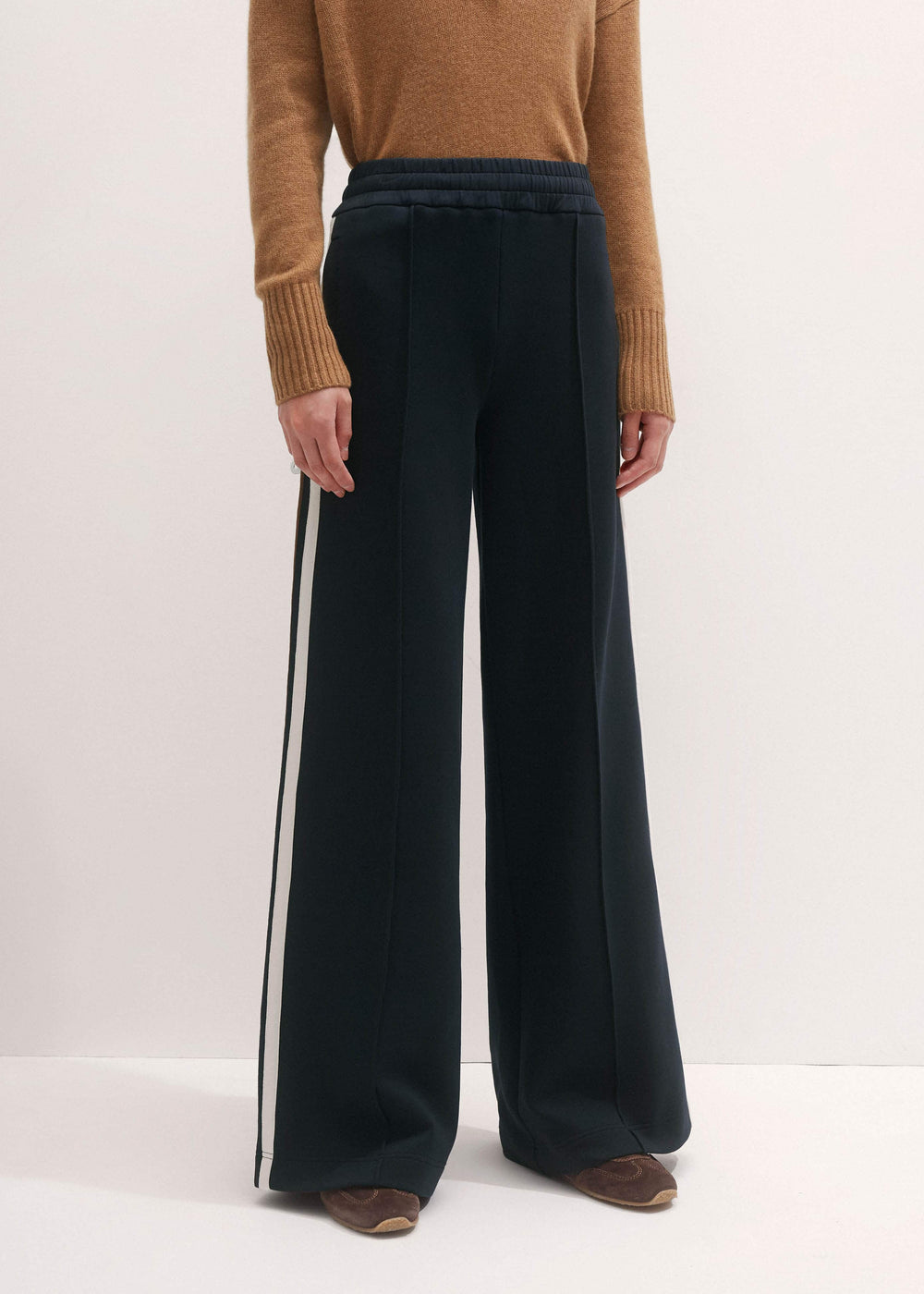 Navy Side Stripe Stretch Jersey Icon Track Pant