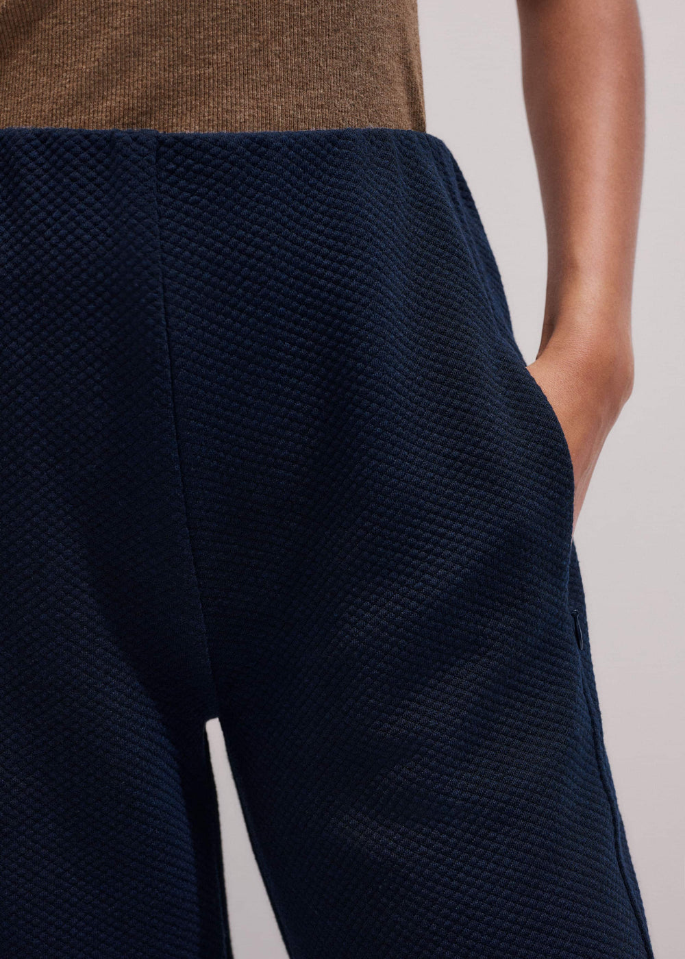 Navy Cable Jacquard Wide-Leg Pant