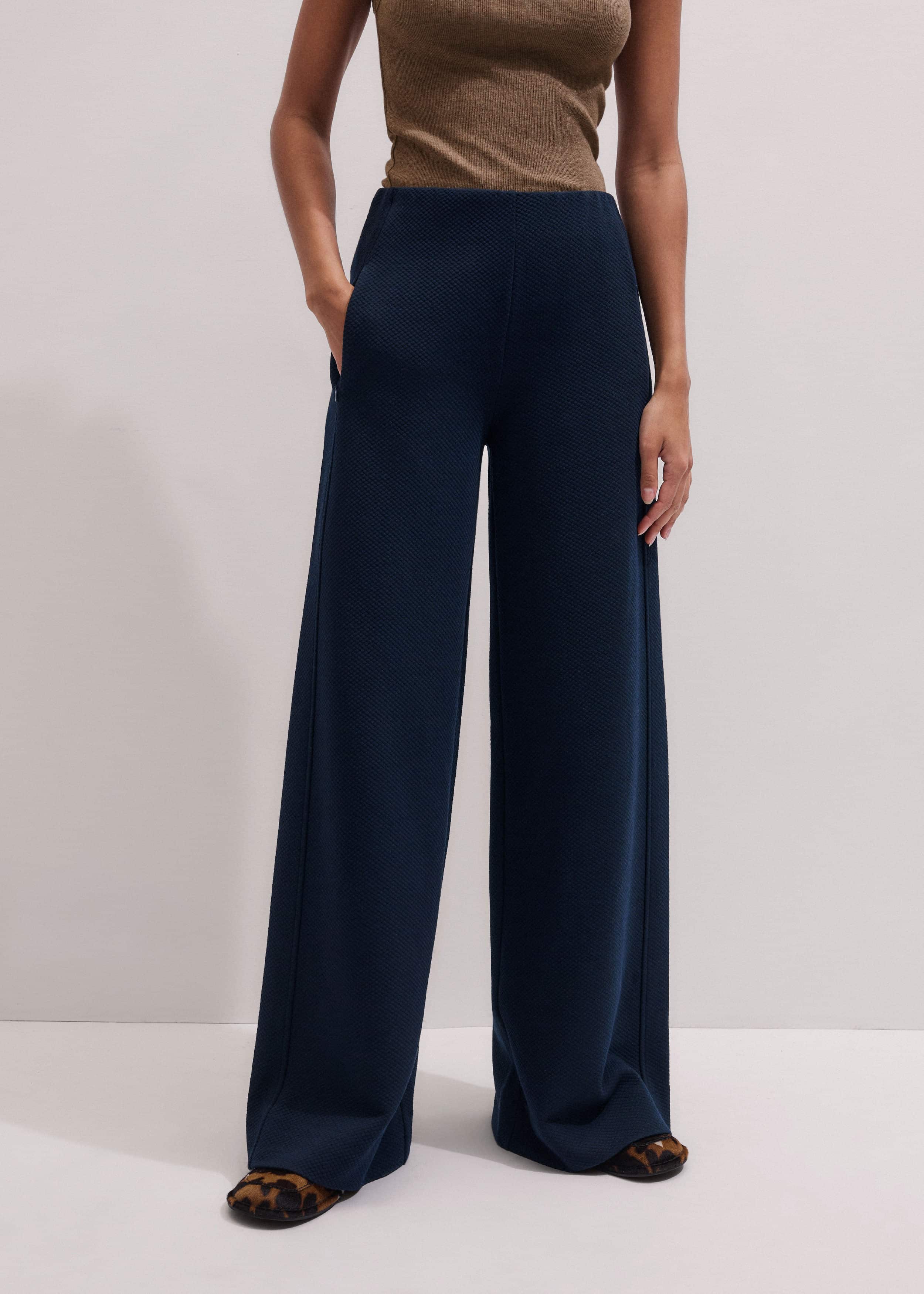 Navy Cable Jacquard Wide-Leg Pant
