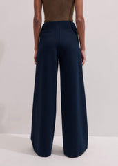Navy Cable Jacquard Wide-Leg Pant