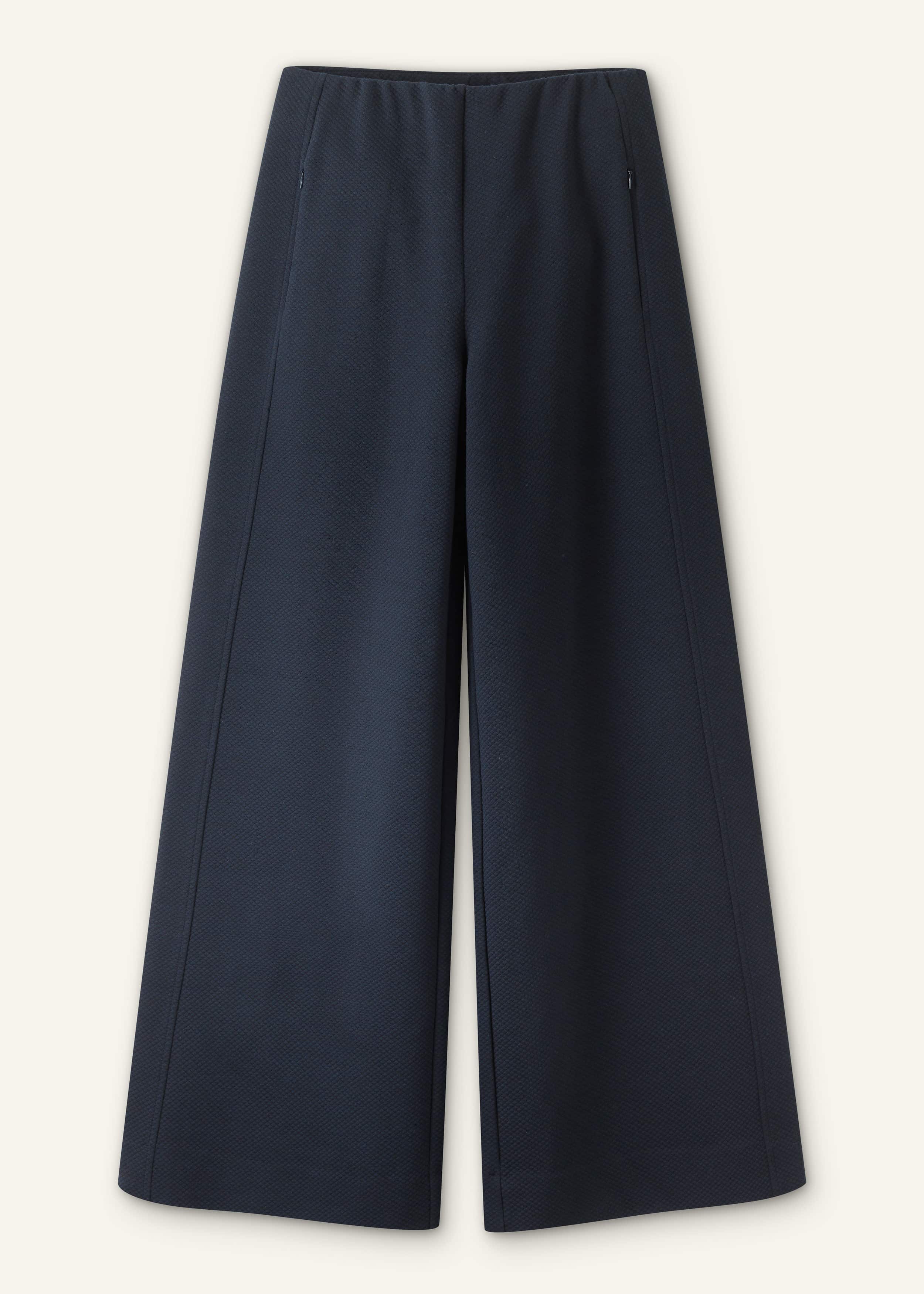 Navy Cable Jacquard Wide-Leg Pant