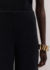 Black Textured Wide-Leg Palazzo Pant