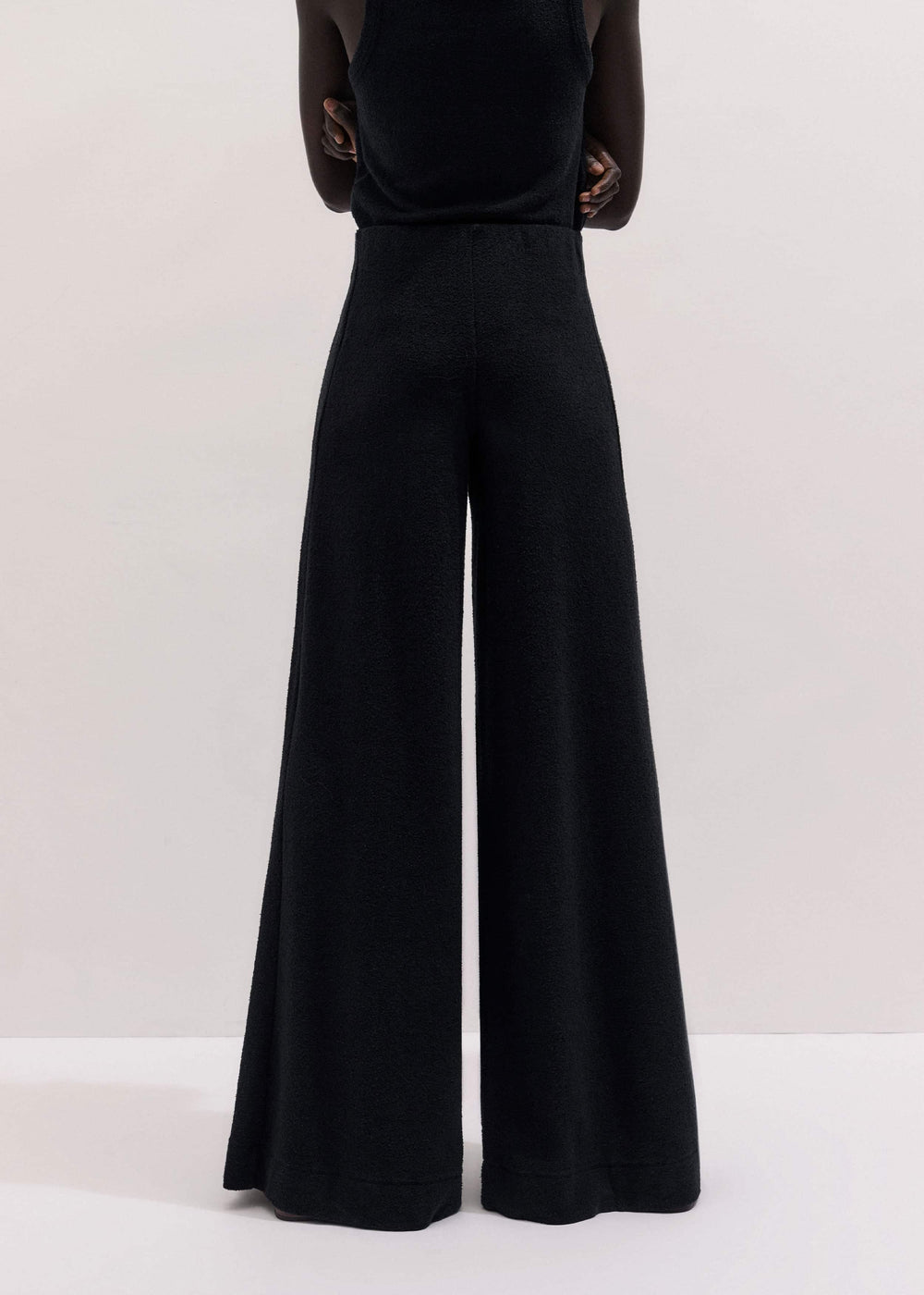 Black Textured Wide-Leg Palazzo Pant