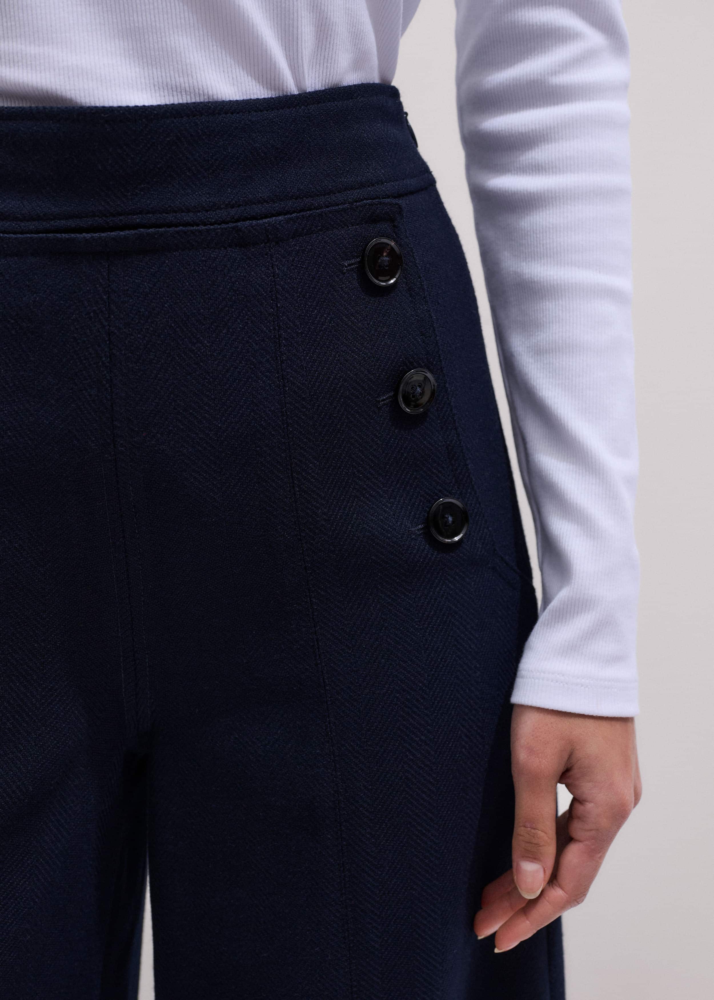 Navy Button Front High Waist Wide-Leg Pant