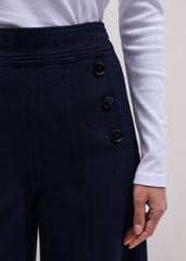 Navy Button Front High Waist Wide-Leg Pant