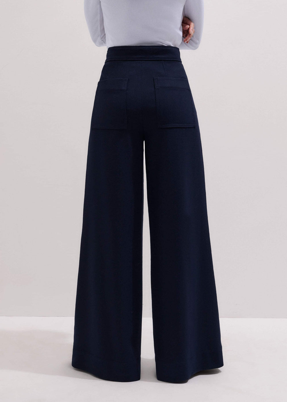 Navy Button Front High Waist Wide-Leg Pant