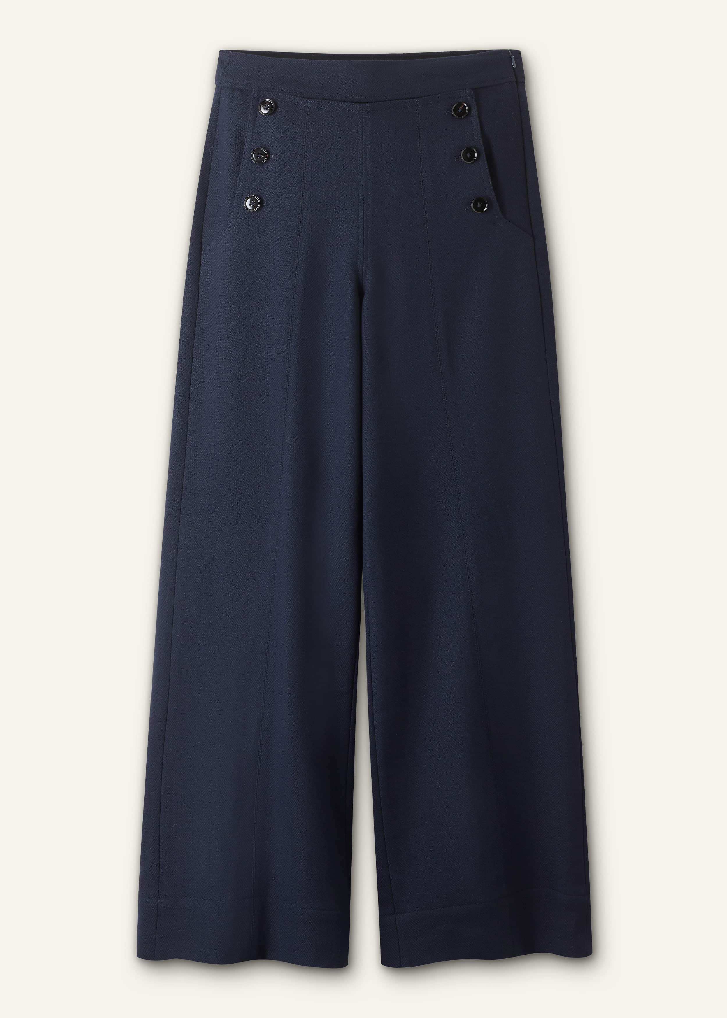 Navy Button Front High Waist Wide-Leg Pant