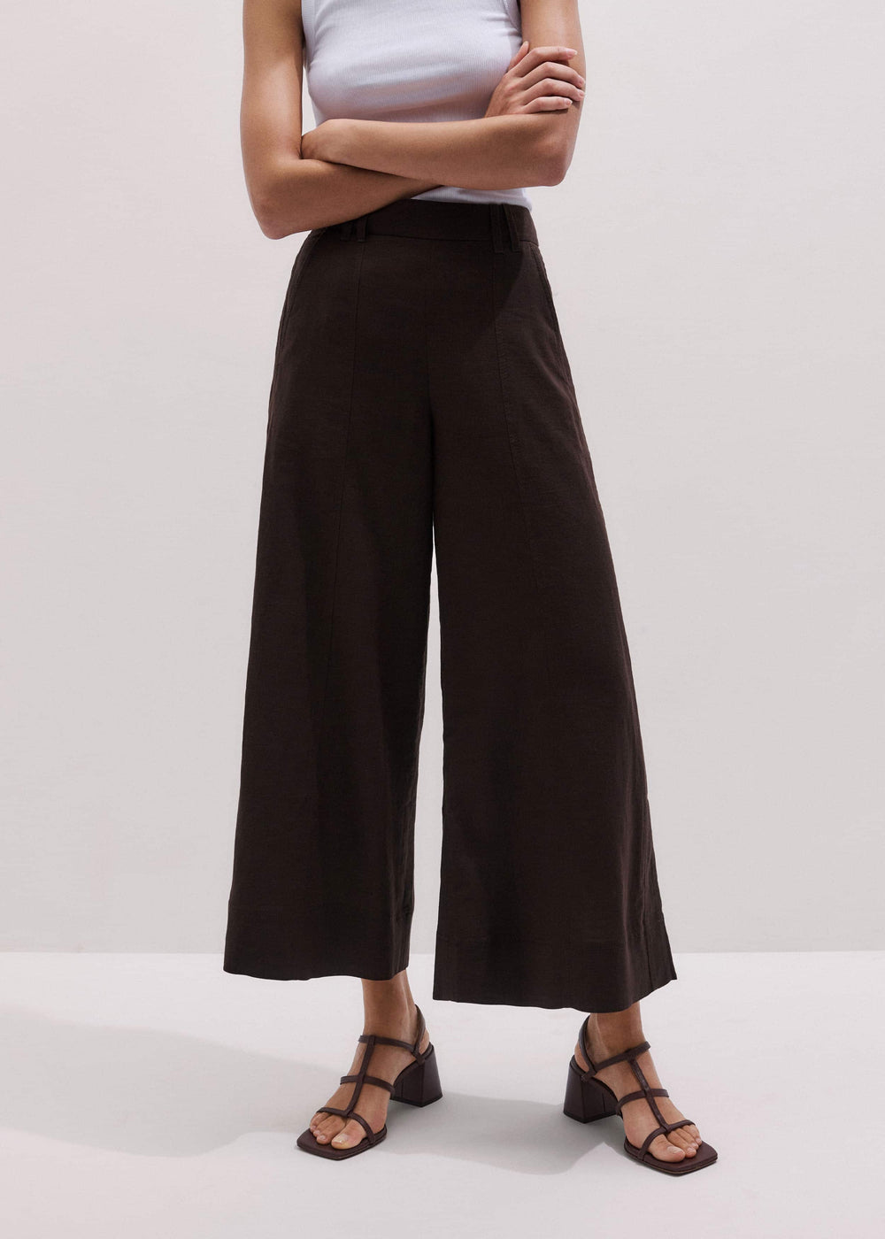Brown Crop Wide-Leg Pant