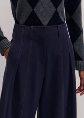 Navy Contrast Top Stitch Wide-Leg Pant