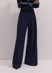 Navy Contrast Top Stitch Wide-Leg Pant