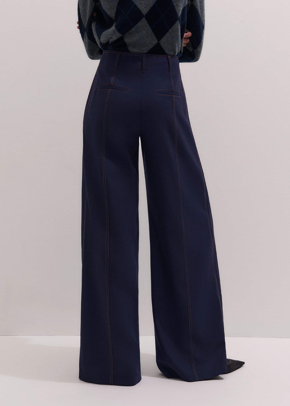 Navy Contrast Top Stitch Wide-Leg Pant