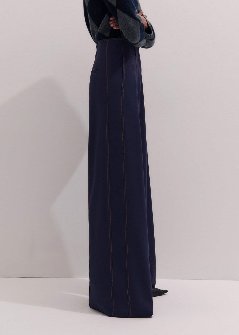 Navy Contrast Top Stitch Wide-Leg Pant
