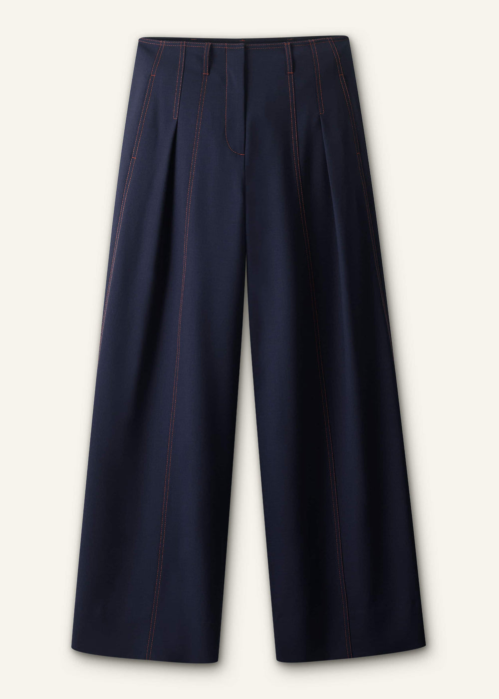 Navy Contrast Top Stitch Wide-Leg Pant