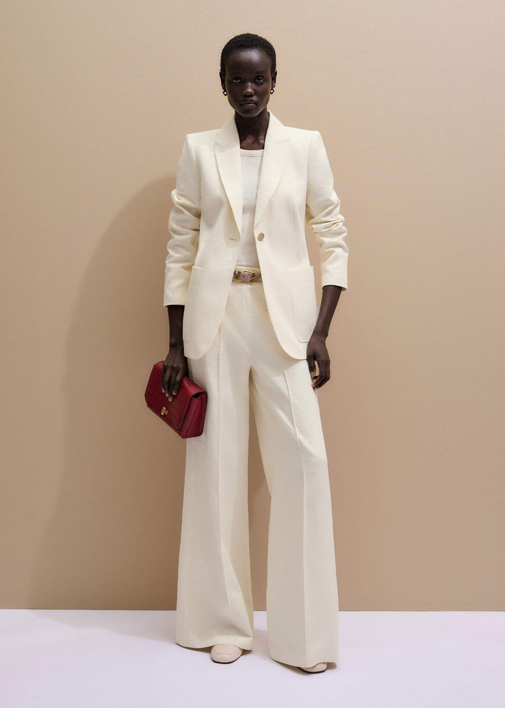Ivory Luxe Jacquard Wide-Leg Pant