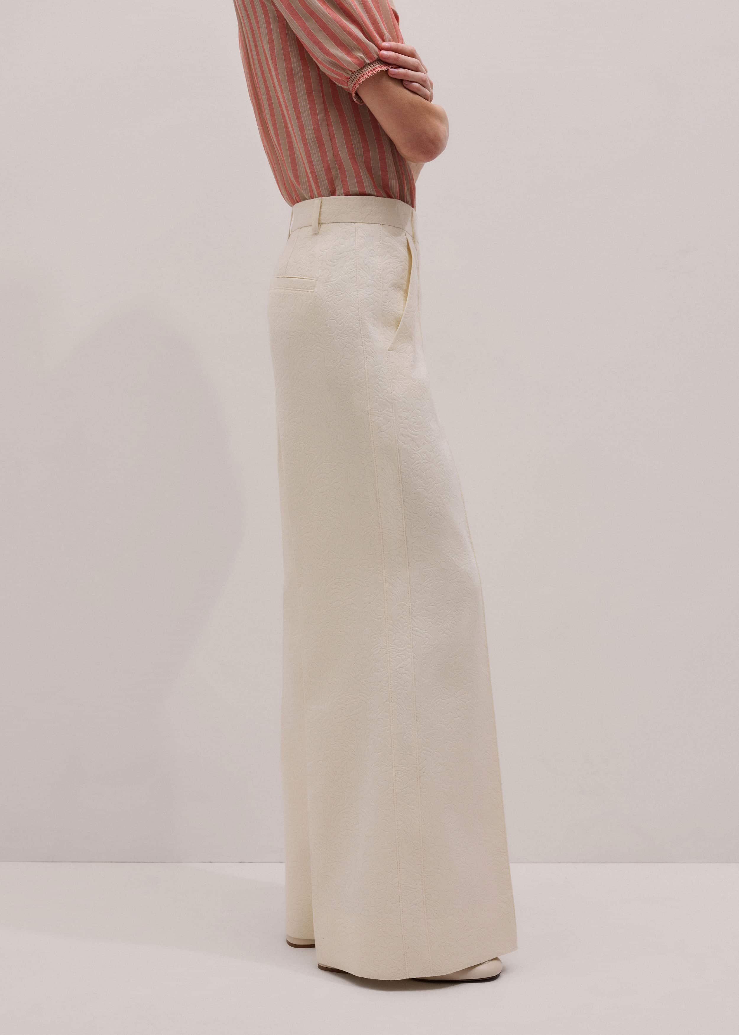 Ivory Luxe Jacquard Wide-Leg Pant