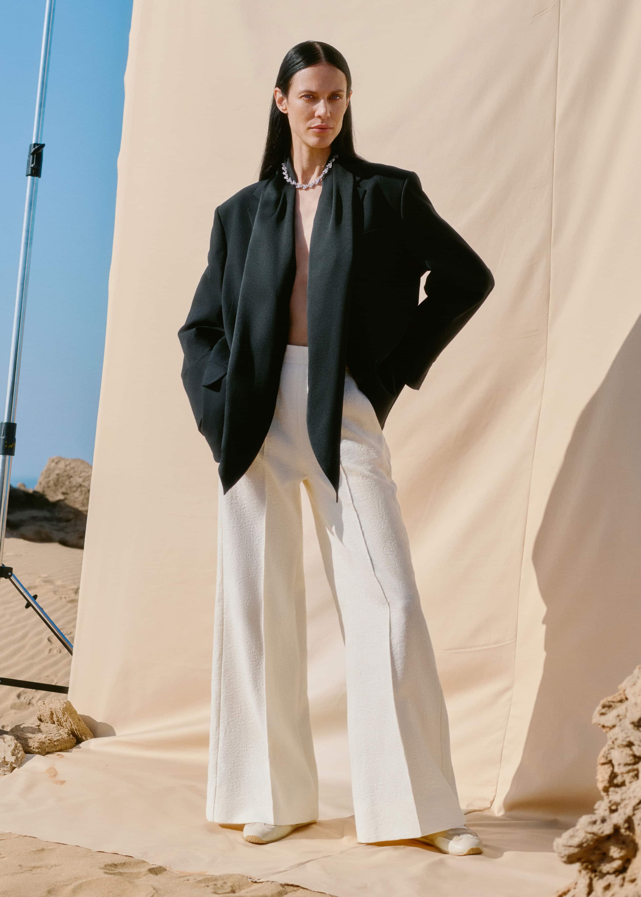 Ivory Luxe Jacquard Wide-Leg Pant