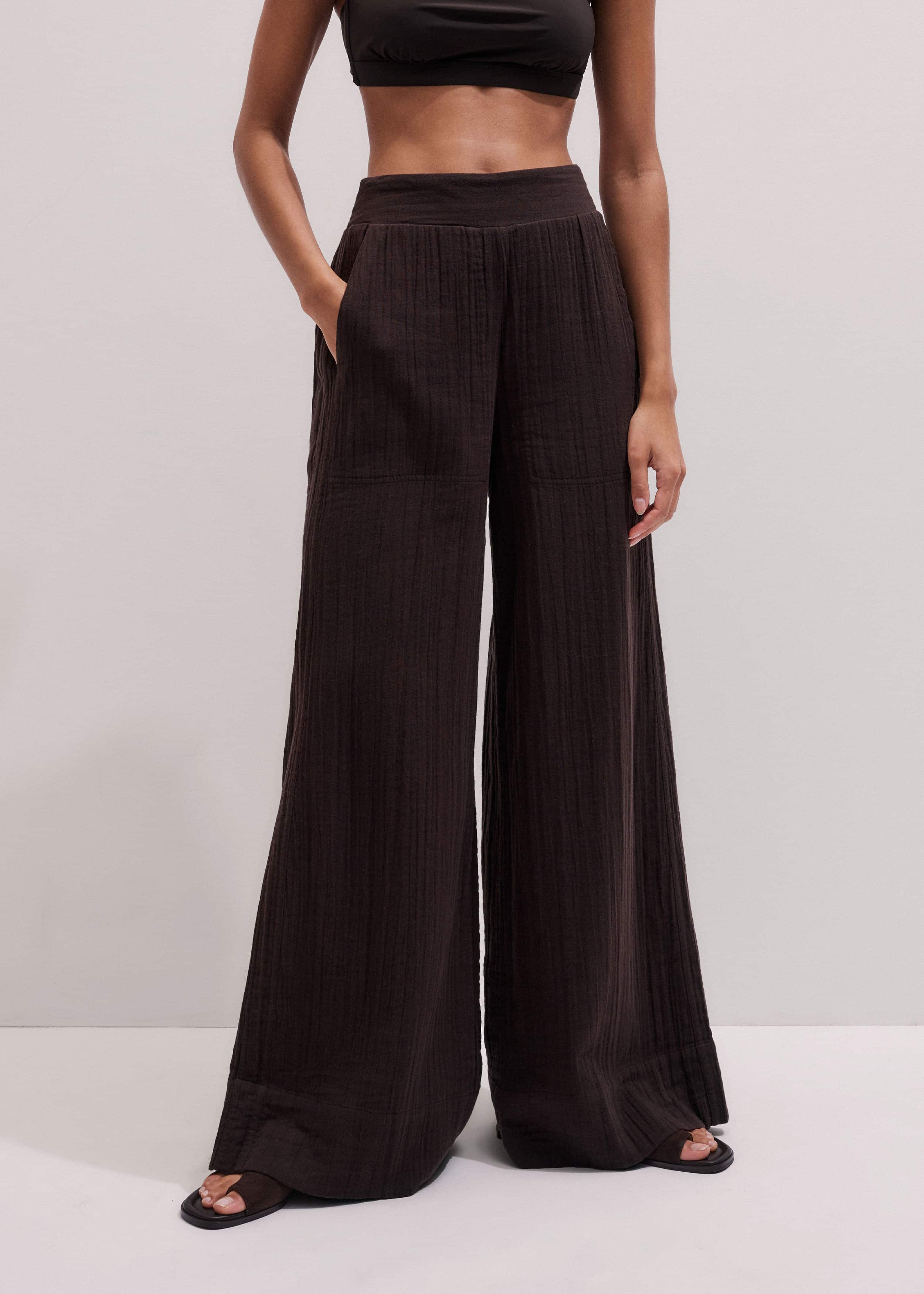 Brown Cheesecloth Wide-Leg Pant
