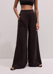 Brown Cheesecloth Wide-Leg Pant