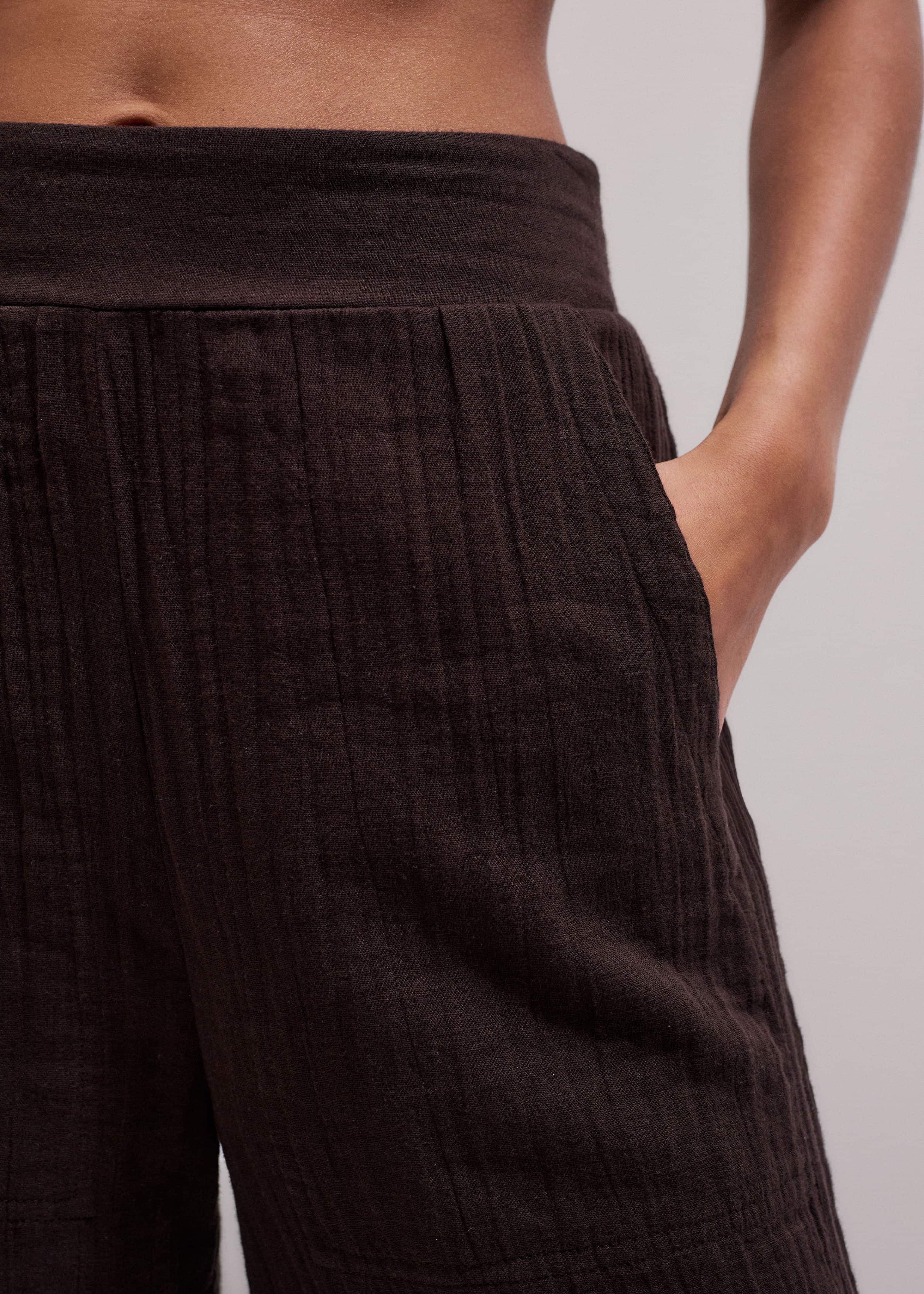 Brown Cheesecloth Wide-Leg Pant