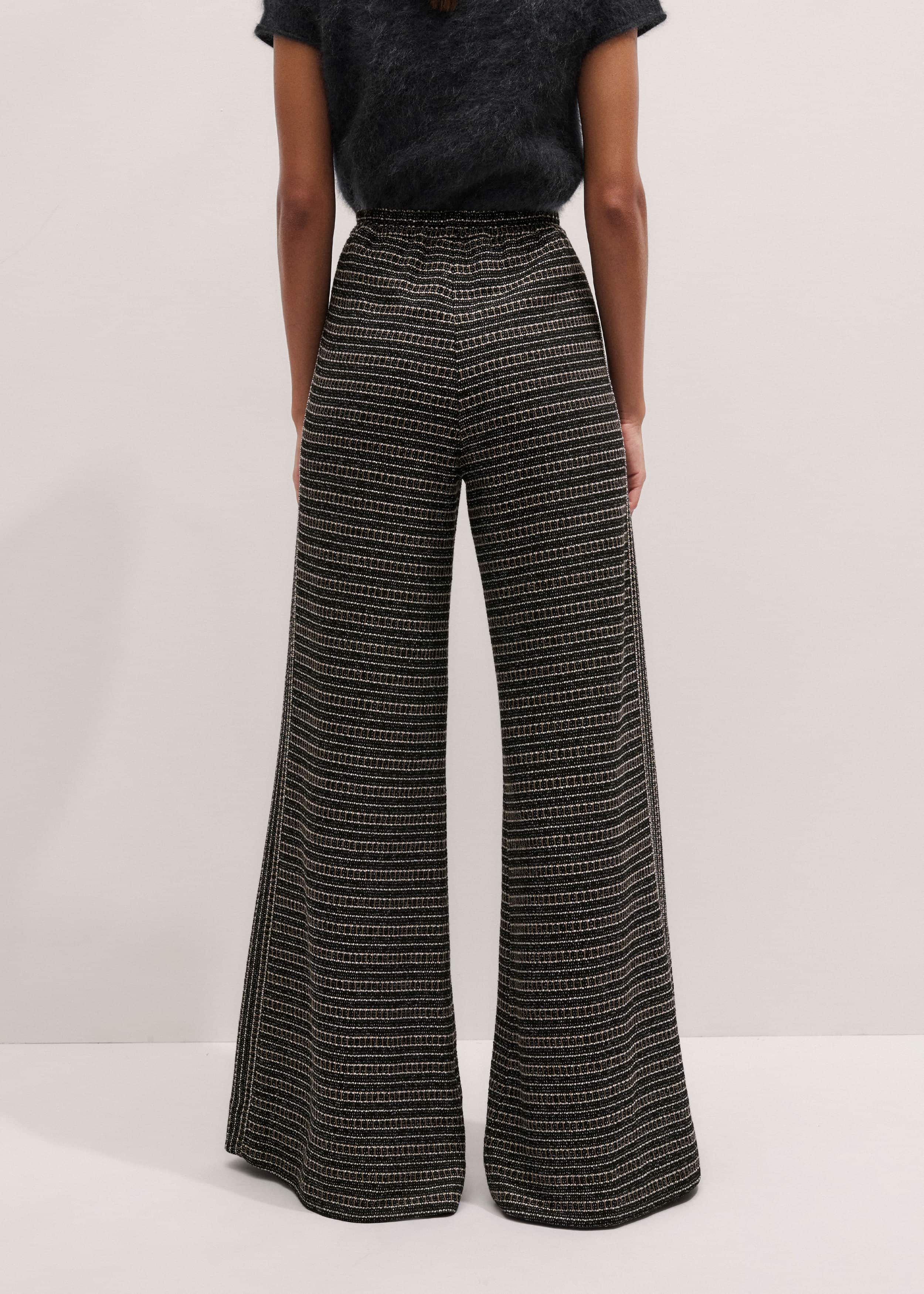 Black Stripe Tweed Wide-Leg Pant