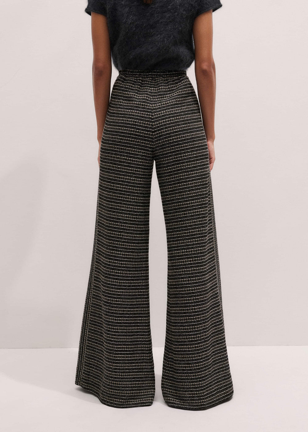 Black Stripe Tweed Wide-Leg Pant