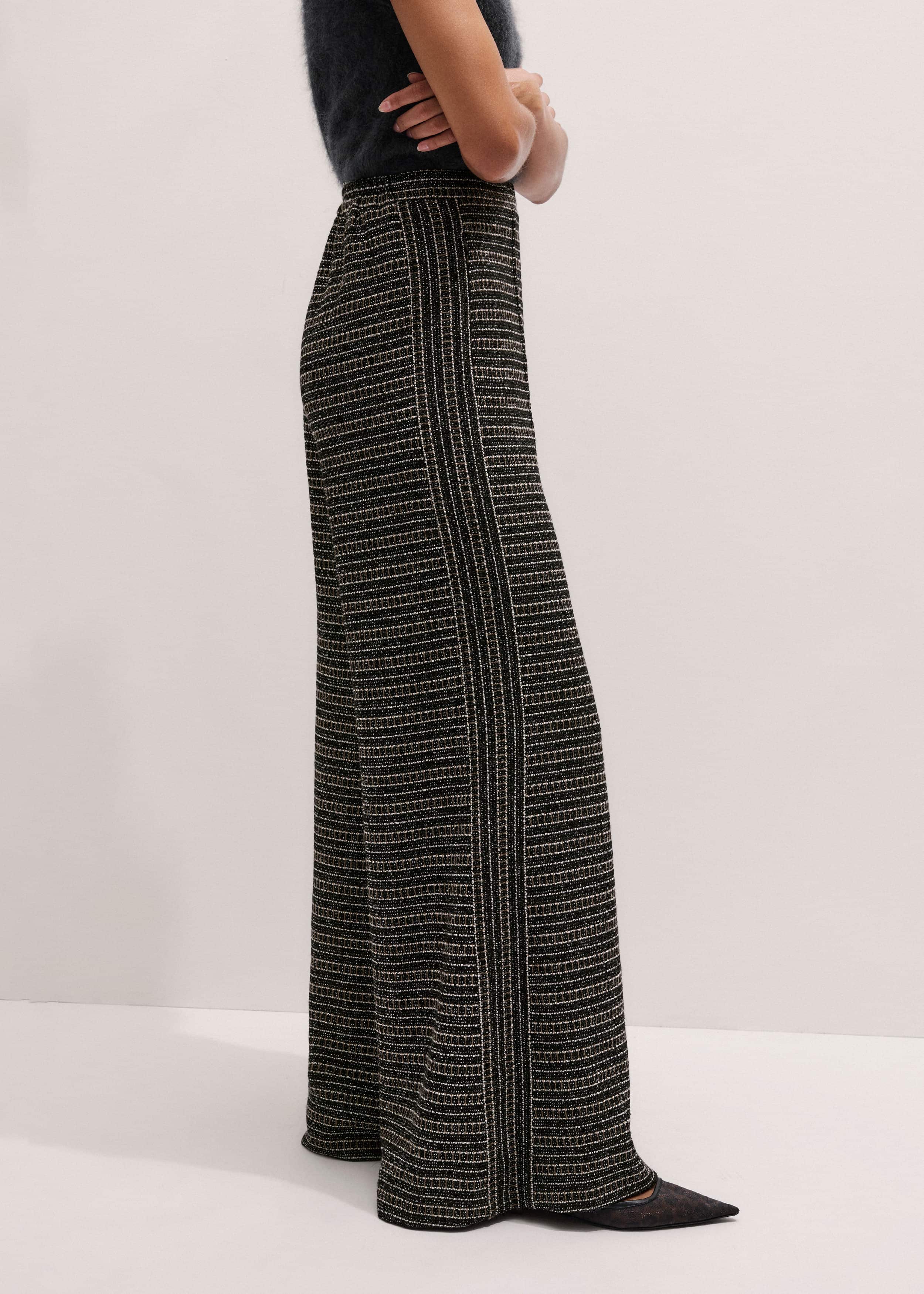 Black Stripe Tweed Wide-Leg Pant