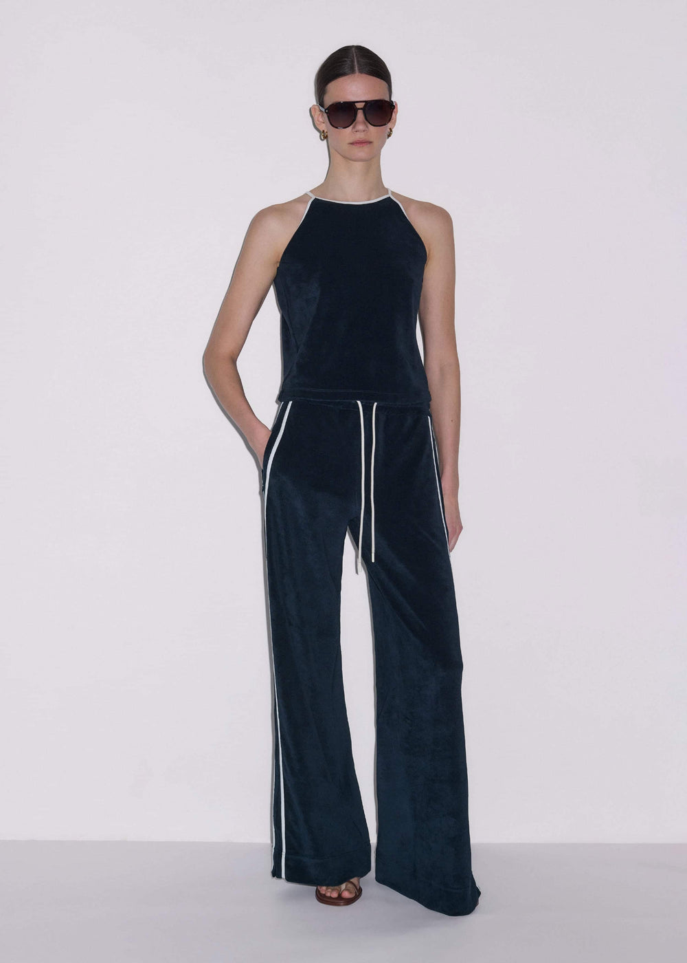 Navy Rib Trim Track Pant