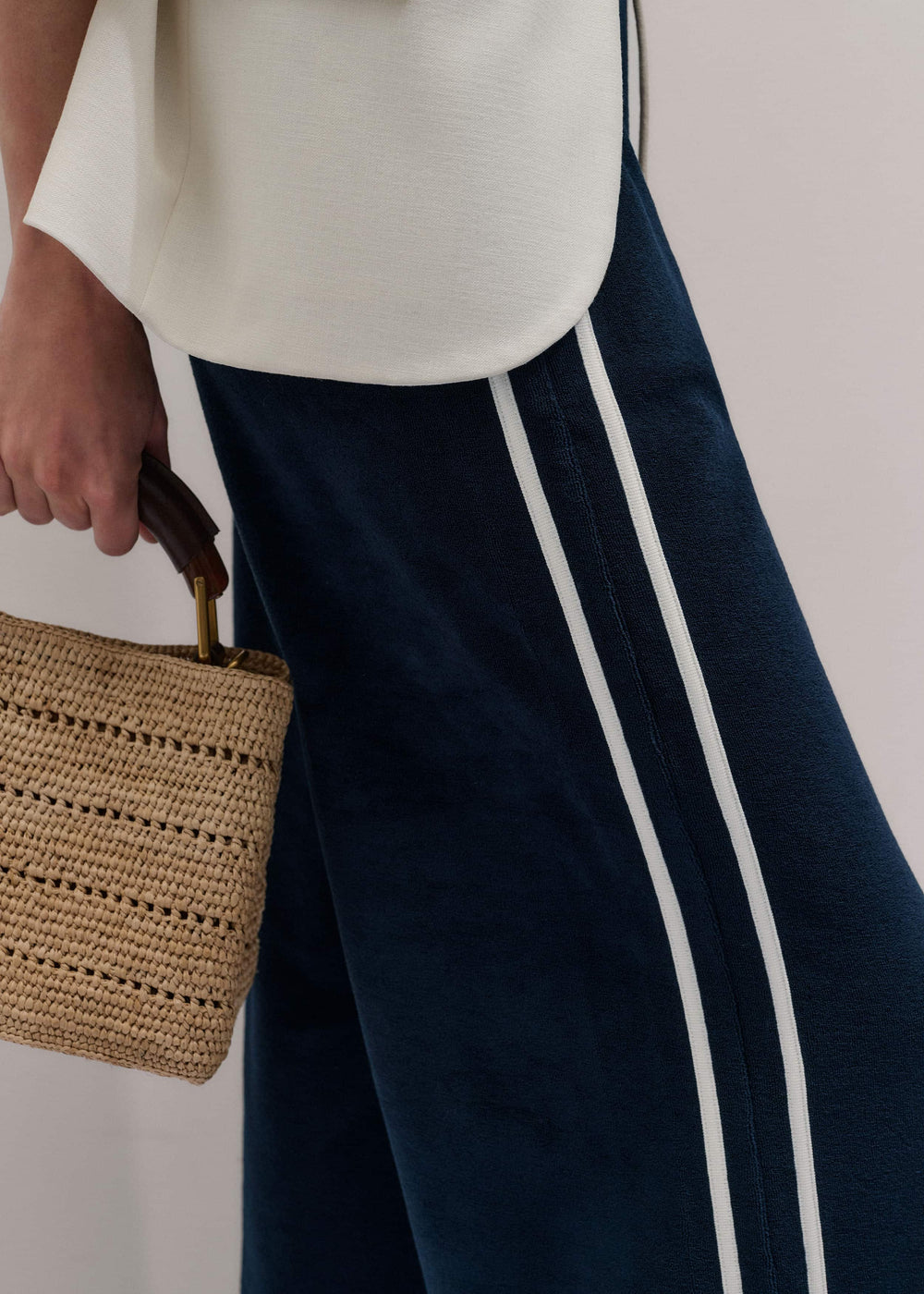 Navy Rib Trim Track Pant