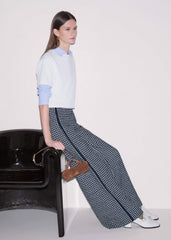 Navy Textured Wide-Leg Pant