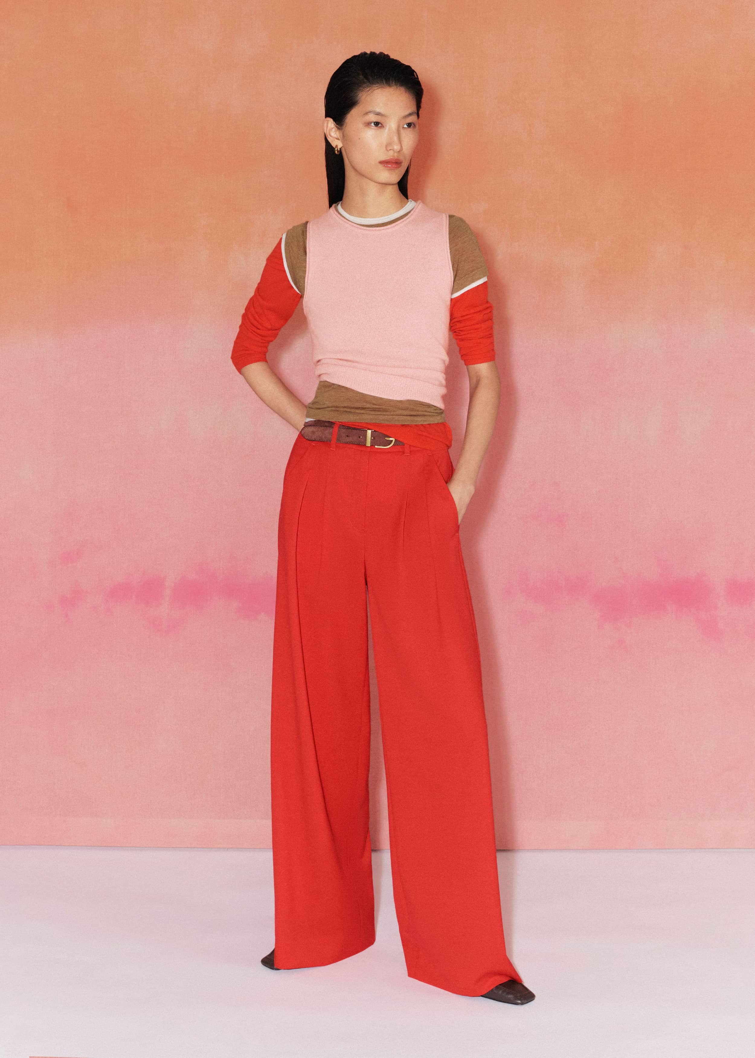 Red Perfect Wide Pleat Front Pant