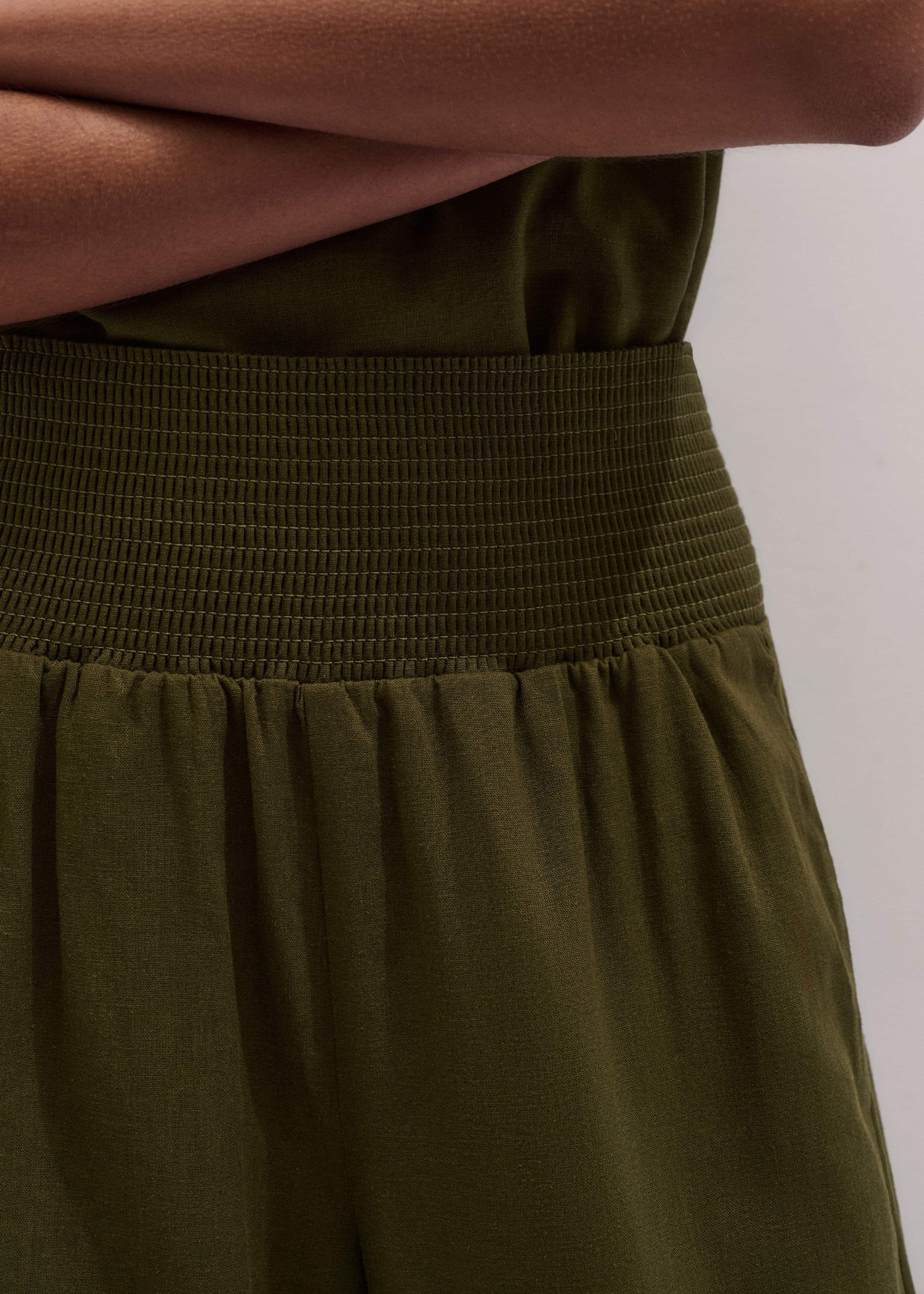 Olive Green Shirred Wide Pant