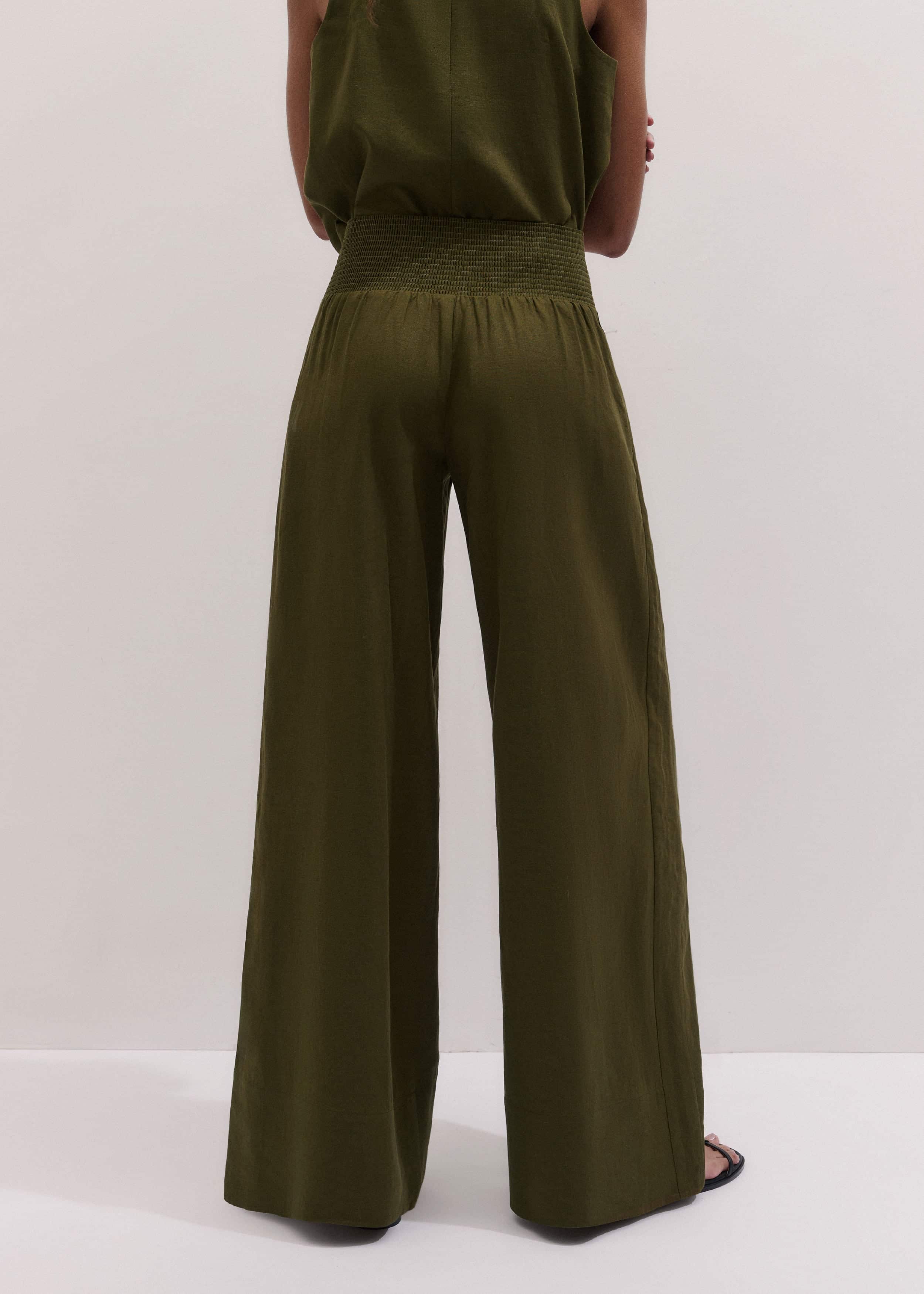 Olive Green Shirred Wide Pant